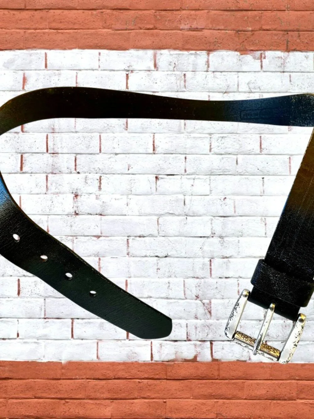 Fossil Leather Black Belt Silver-tone Floral Buckle Mens Medium * used as is